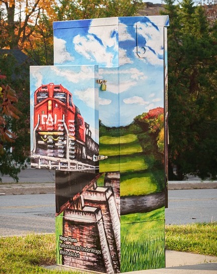 Utility box wrapped with train image