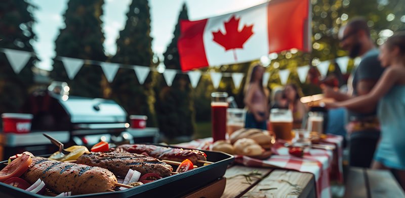 Canada Day BBQ with nation's flag in the forefront